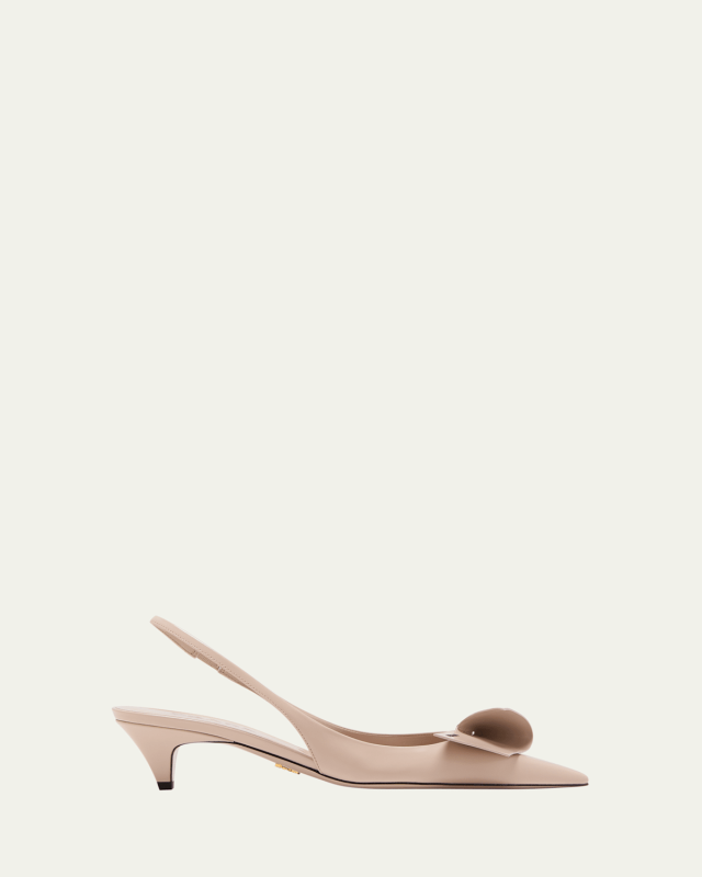 Leather Folded Strap Slingback Pumps